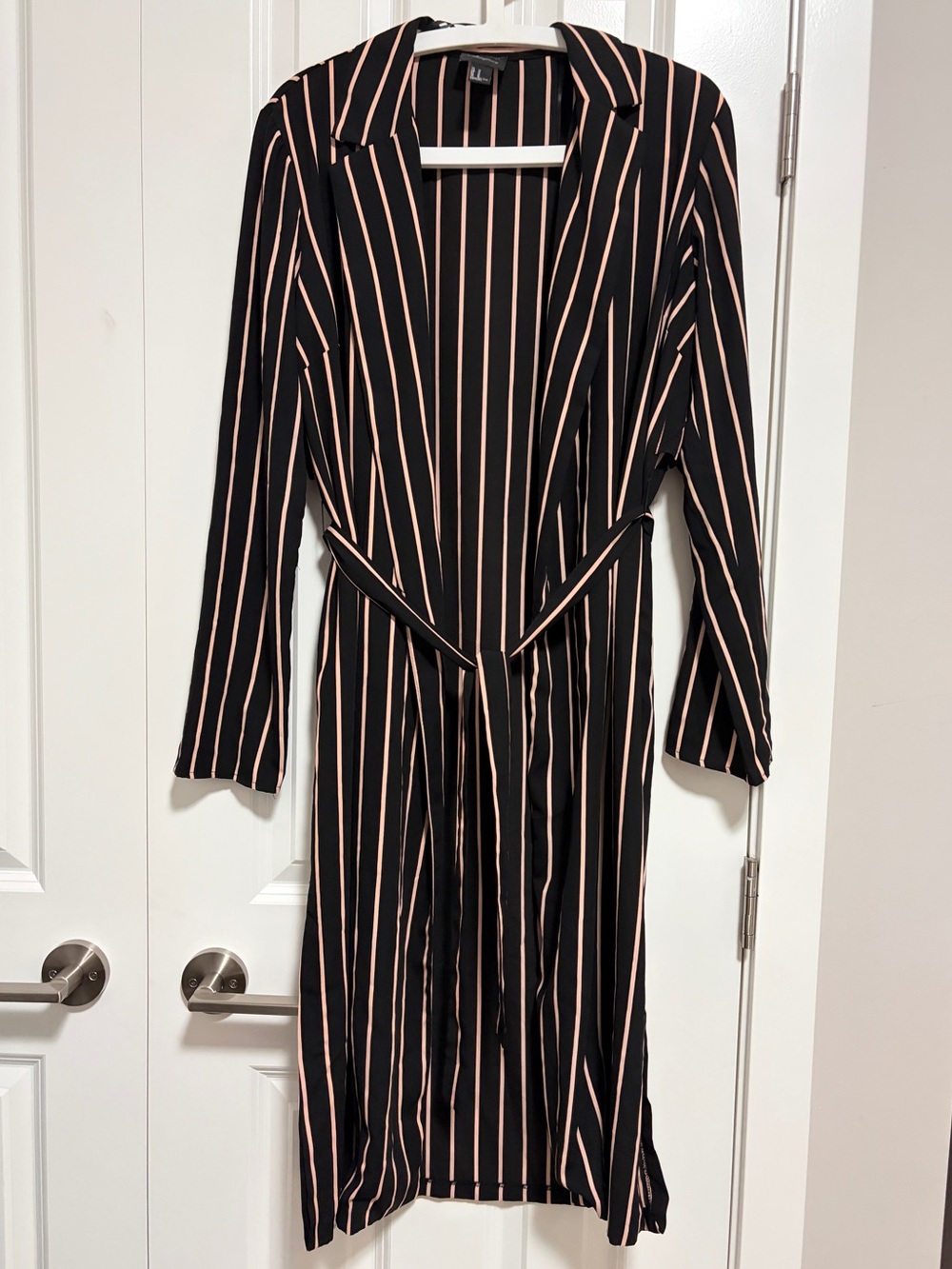 Striped Belted Black and Pink Longline light coat